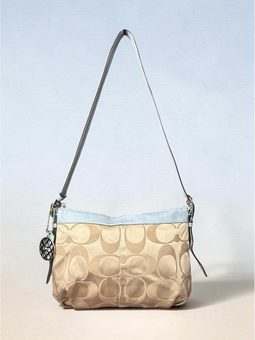 Coach Signature Hobo Bag Khaki Blue Y2K Shoulder Purse 13877